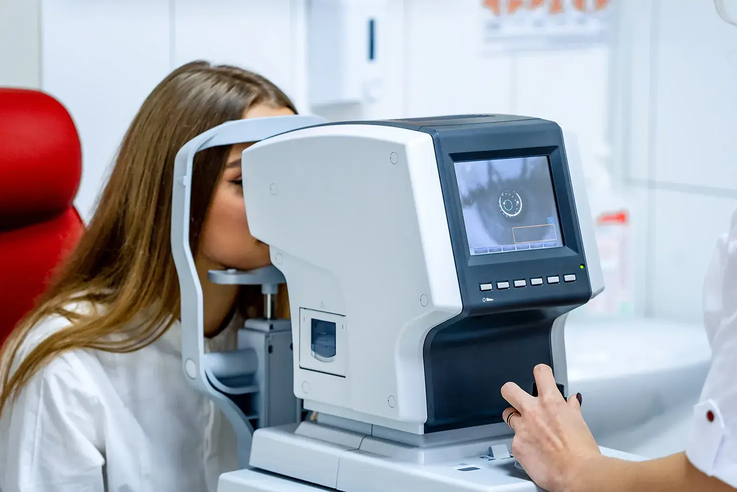 Woman getting tested for glaucoma