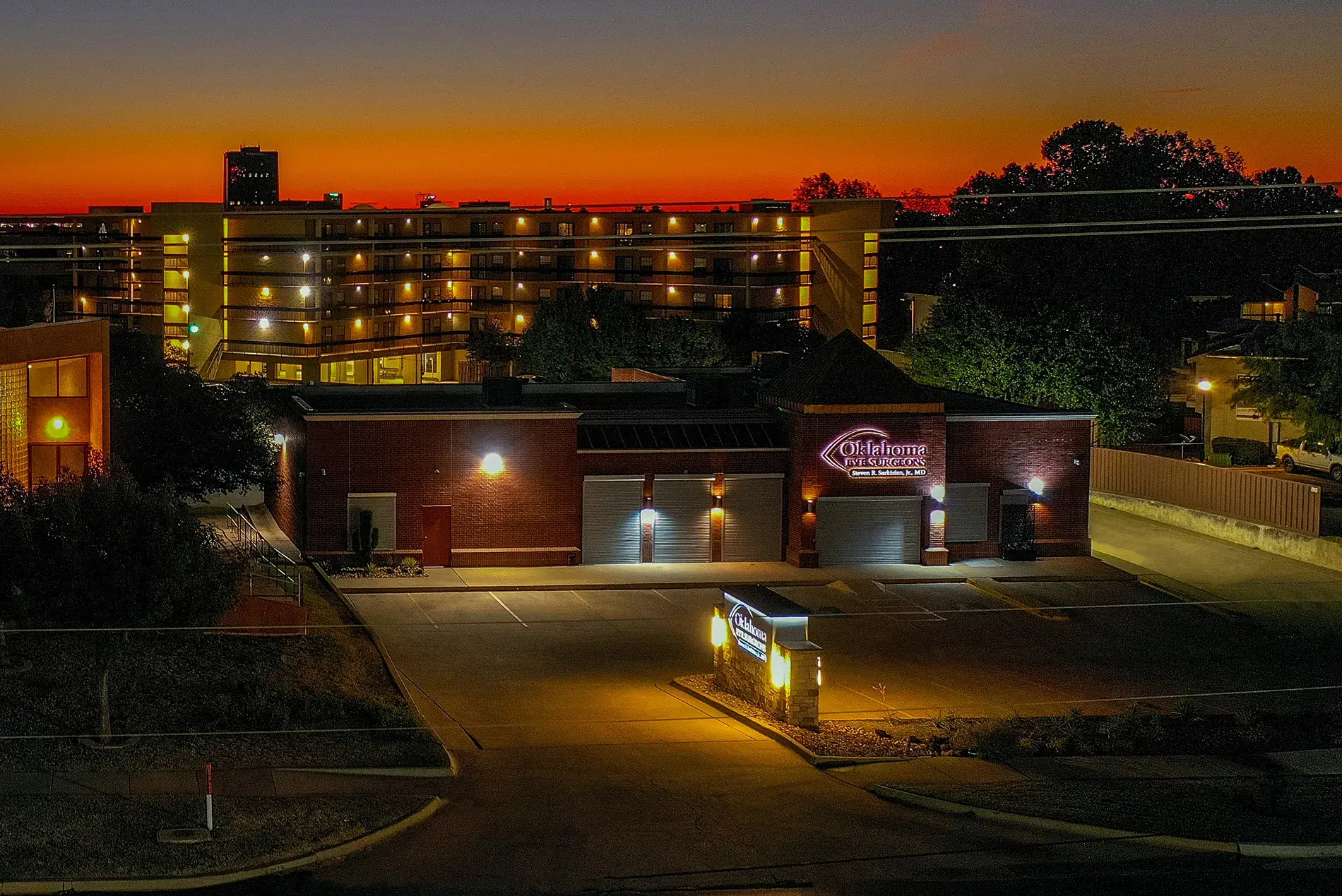 Clinic exterior at sunrise